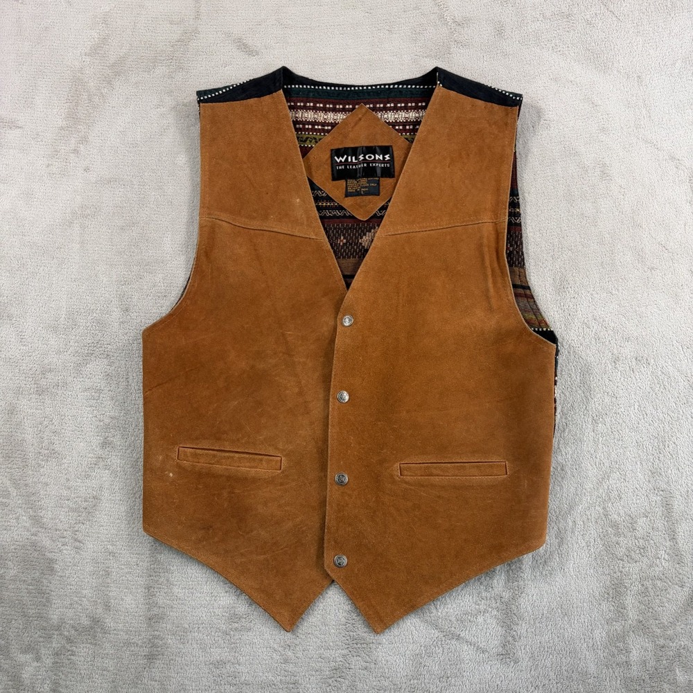 Vintage Wilson's Aztec Southwestern Western Vest Brown Suede Leather Men Large